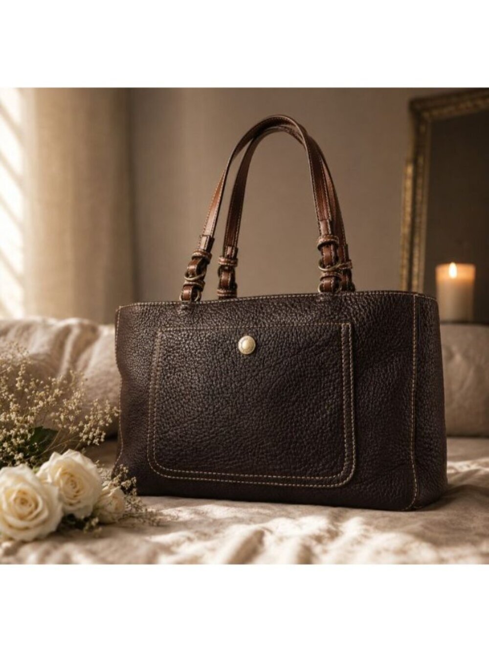 Vintage Coach Chelsea Brown Pebbled Leather Tote East West Shoulder F10892 COA - Picture 2 of 16